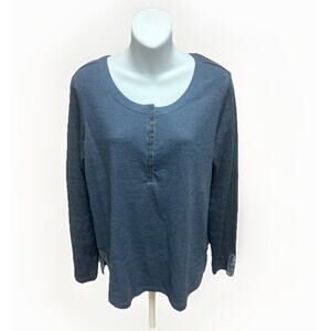 Aventura Womens Henley Shirt Size Large Blue Long Sleeve Casual Organic Cotton